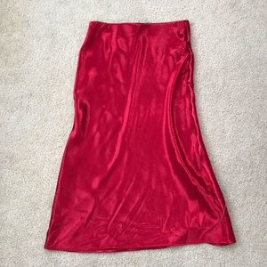 Red Satin Midi Skirt